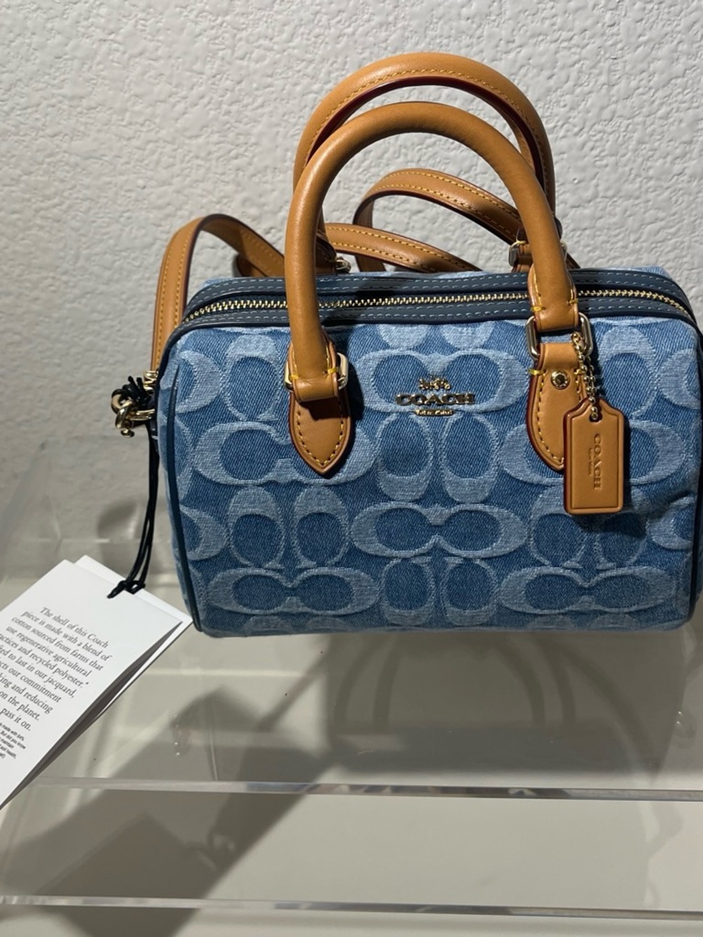 Coach Blue Denim Mini Satchel with Tan Leather Trim